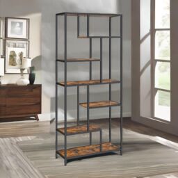 Rafaelo Mobilia 175CM Tall Industrial Bookcase With 6 Tiered Shelves in Dark Brown - thumbnail 3