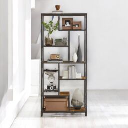 Rafaelo Mobilia 175CM Tall Industrial Bookcase With 6 Tiered Shelves in Dark Brown - thumbnail 4