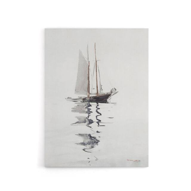 "Artery8 Two Masted Schooner with Dory Winslow Homer Canvas Wall Art Print in White - Size: W12"" x H16""" - image 1