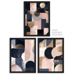 Artery8 A4 Wall Art & Frame Set of 3 Abstract Geometric Paintings Pink in Light Pink - thumbnail 1