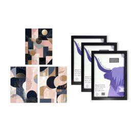 Artery8 A4 Wall Art & Frame Set of 3 Abstract Geometric Paintings Pink in Light Pink - thumbnail 5
