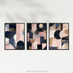 Artery8 A4 Wall Art & Frame Set of 3 Abstract Geometric Paintings Pink in Light Pink - thumbnail 4