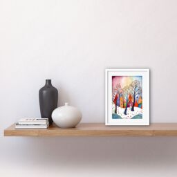 "Artery8 Wall Art Print Winter Whimsy Forest Village Folk Artwork Framed 9X7 Inch in White - Size: W7"" x H9""" - thumbnail 2