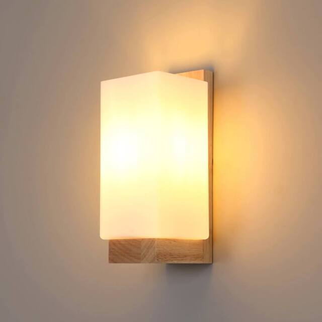 COMELY Indoor Wooden Wall Light, Vintage Wall Lamp Glass Shade, E27 - image 1