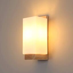 COMELY Indoor Wooden Wall Light, Vintage Wall Lamp Glass Shade, E27
