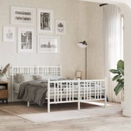 Berkfield Home Metal Bed Frame without Mattress with Footboard White 140x200cm - Size: 140x200 cm - thumbnail 1