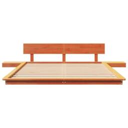 Berkfield Home Floor Bed Frame with Bedside Tables Wax Brown 150x200cm Solid Wood - Size: 150x200 cm - thumbnail 5