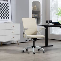 EONLION Mesh Task Chair, 360 Swivel Office Chair with Flip-Up Arms in Beige - thumbnail 4