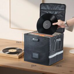Hinsinc Vinyl Record Storage Box Lock Waterproof Dustproof 100 12 Records in Black - thumbnail 6