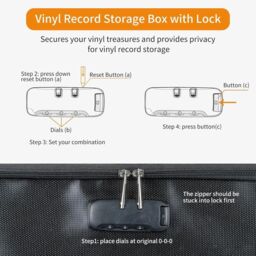 Hinsinc Vinyl Record Storage Box Lock Waterproof Dustproof 100 12 Records in Black - thumbnail 4