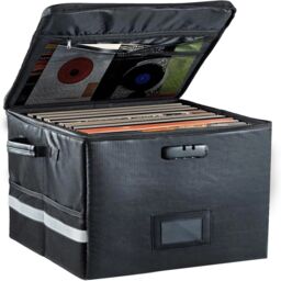 Hinsinc Vinyl Record Storage Box Lock Waterproof Dustproof 100 12 Records in Black - thumbnail 1