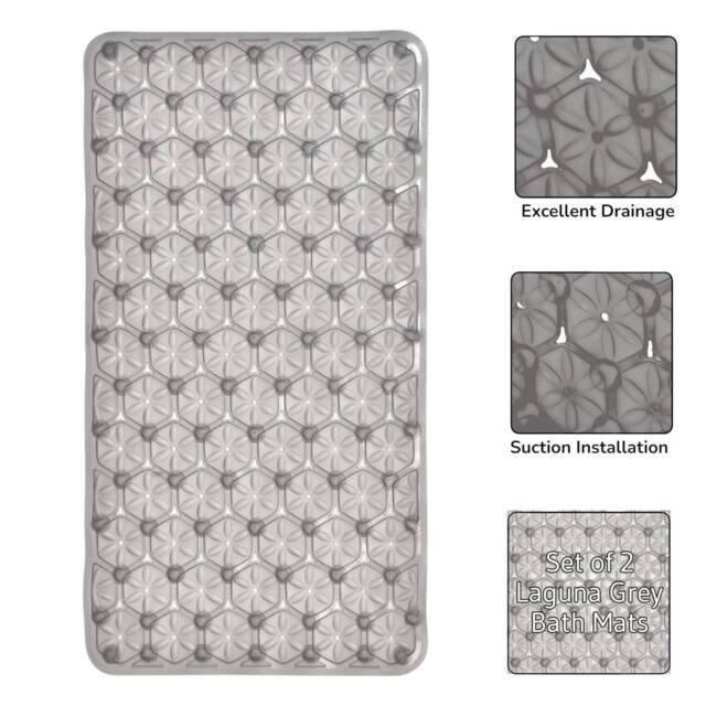Showerdrape Laguna Anti Slip PVC Bath Mat 68cm x 37cm - 2 Set in Grey - Size: 68 cm x 37 cm - image 1