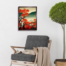"Artery8 Wall Art Print Modern Japanese Red Maple Trees On Hillside Art Framed in Brown - Size: W12"" x H16""" - thumbnail 2