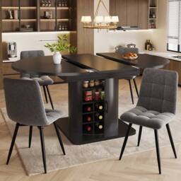 BTM Black Extendable Dining Table, MDF Top, Wine Rack, Space-Saving Storage - thumbnail 5