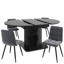BTM Black Extendable Dining Table, MDF Top, Wine Rack, Space-Saving Storage - thumbnail 9