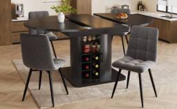 BTM Black Extendable Dining Table, MDF Top, Wine Rack, Space-Saving Storage - thumbnail 7