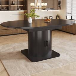BTM Black Extendable Dining Table, MDF Top, Wine Rack, Space-Saving Storage - thumbnail 4