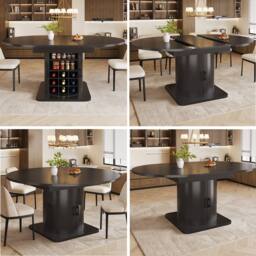 BTM Black Extendable Dining Table, MDF Top, Wine Rack, Space-Saving Storage - thumbnail 3