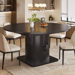 BTM Black Extendable Dining Table, MDF Top, Wine Rack, Space-Saving Storage - thumbnail 6