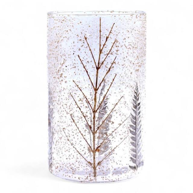 Serenityy Pino Tall Glass Vase & Candle Holder - Leaf Design, 19x11 cm in Clear - image 1