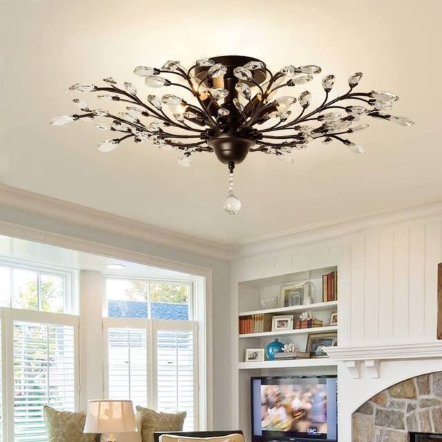 NIVOR Vintage K9 Metal Crystal Chandelier 5-Light Ceiling Pendant Black E14 - image 1