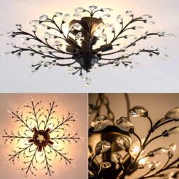 NIVOR Vintage K9 Metal Crystal Chandelier 5-Light Ceiling Pendant Black E14 - thumbnail 6
