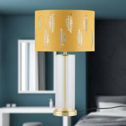 First Choice Lighting Aura - Satin Brass Table Lamp with Ochre Fern Cut Out Silver Shade in Gold - thumbnail 6