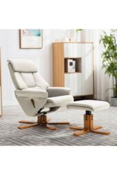 Living and Home Beige Swivel Faux Leather Lounge Recliner with Ottoman - thumbnail 1