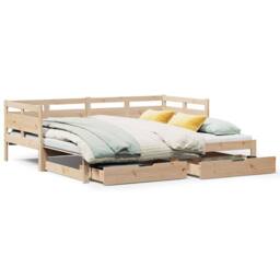 Berkfield Home Versatile Daybed with Trundle & Drawers without Mattress 90x190 in Natural - thumbnail 3