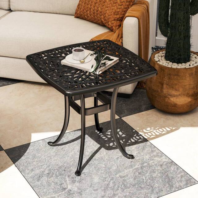 OUTSUNNY 54 x 54cm Aluminium Outdoor Garden Side Table w/ Umbrella Hole, Black - Size: 54 x 54 cm - image 1
