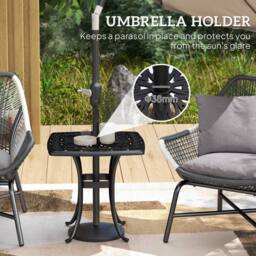 OUTSUNNY 54 x 54cm Aluminium Outdoor Garden Side Table w/ Umbrella Hole, Black - Size: 54 x 54 cm - thumbnail 6
