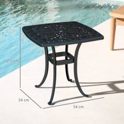 OUTSUNNY 54 x 54cm Aluminium Outdoor Garden Side Table w/ Umbrella Hole, Black - Size: 54 x 54 cm - thumbnail 3