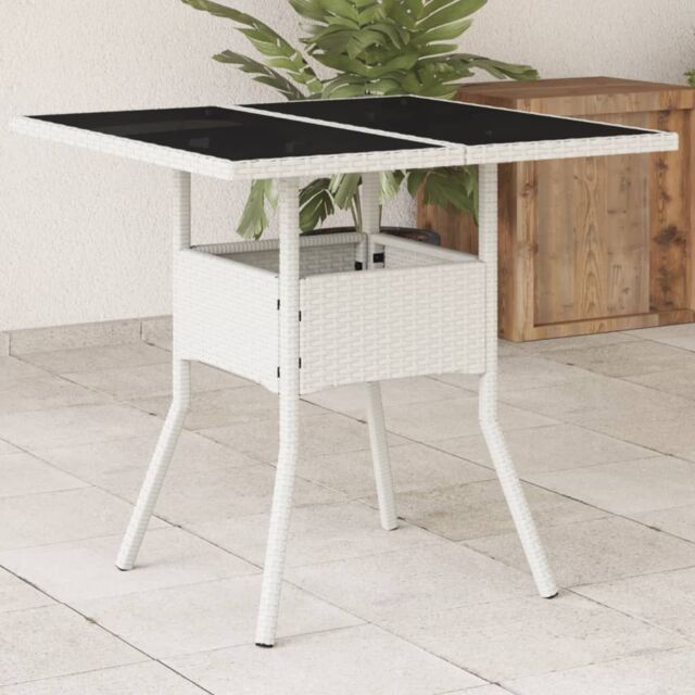 Berkfield Home Garden Table with Glass Top White 80x80x75 cm Poly Rattan - Size: 80 x 80 x 75 cm - image 1