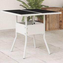 Berkfield Home Garden Table with Glass Top White 80x80x75 cm Poly Rattan - Size: 80 x 80 x 75 cm - thumbnail 1