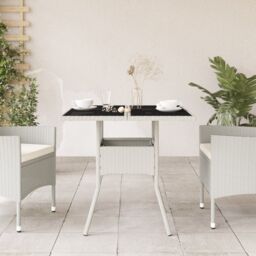 Berkfield Home Garden Table with Glass Top White 80x80x75 cm Poly Rattan - Size: 80 x 80 x 75 cm - thumbnail 3