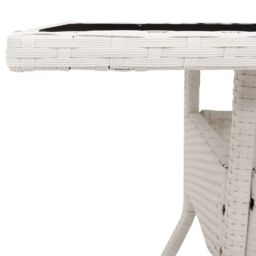 Berkfield Home Garden Table with Glass Top White 80x80x75 cm Poly Rattan - Size: 80 x 80 x 75 cm - thumbnail 9