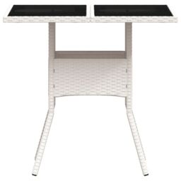 Berkfield Home Garden Table with Glass Top White 80x80x75 cm Poly Rattan - Size: 80 x 80 x 75 cm - thumbnail 5