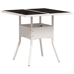 Berkfield Home Garden Table with Glass Top White 80x80x75 cm Poly Rattan - Size: 80 x 80 x 75 cm - thumbnail 7