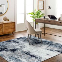 Livabliss Wanderlust-Abstract Blue Grey Black Modern Marble Living Dining Bedroom Rug in Navy - Size: 200 cm x 200 cm - thumbnail 1