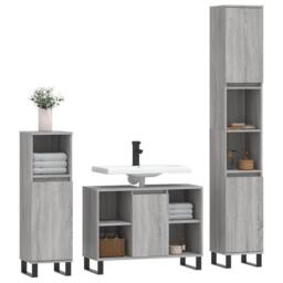 Berkfield Home 3 Piece Bathroom Furniture Set Grey Sonoma Engineered Wood - thumbnail 3