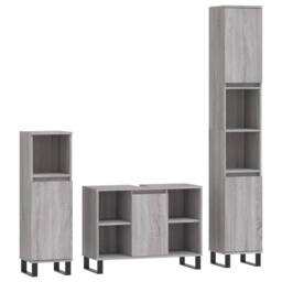 Berkfield Home 3 Piece Bathroom Furniture Set Grey Sonoma Engineered Wood - thumbnail 1