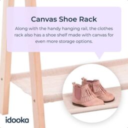 idooka Childrens Clothes Rail Hanging Wardrobe Storage Wooden Kids Boys Girls Dress Up in Natural - thumbnail 6