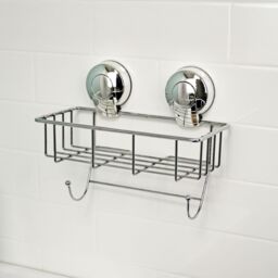 Showerdrape Suctionloc Chrome Steel Suction Wall Mounted Sponge Basket in Silver