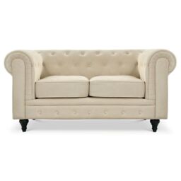Bravich LTD Chesterfield Scroll Arm Velvet Sofa Buttoned Back Living Room Settee in Beige - Size: 3 Seater