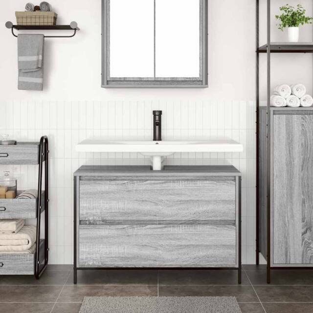 Berkfield Home Decorative Bathroom Basin Cabinet with Drawers Grey Sonoma 90x34 - image 1