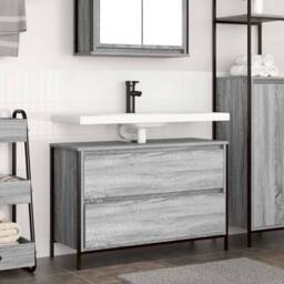 Berkfield Home Decorative Bathroom Basin Cabinet with Drawers Grey Sonoma 90x34 - thumbnail 2