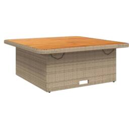 Berkfield Home Garden Table Beige 110x110x71 cm Poly Rattan & Acacia Wood - Size: 110 x 110 x 71 cm - thumbnail 2