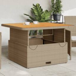 Berkfield Home Garden Table Beige 110x110x71 cm Poly Rattan & Acacia Wood - Size: 110 x 110 x 71 cm