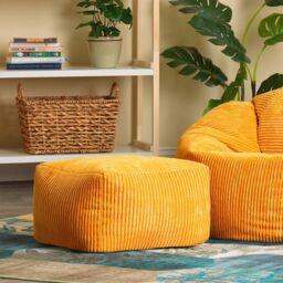 icon Amara Square Bean Bag Footstool, Corduroy in Yellow - thumbnail 2