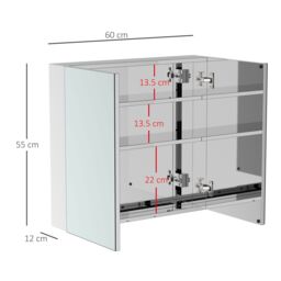 HOMCOM Bathroom Mirror Cabinet, Stainless Steel Wall Mounted Storage in Silver - thumbnail 3
